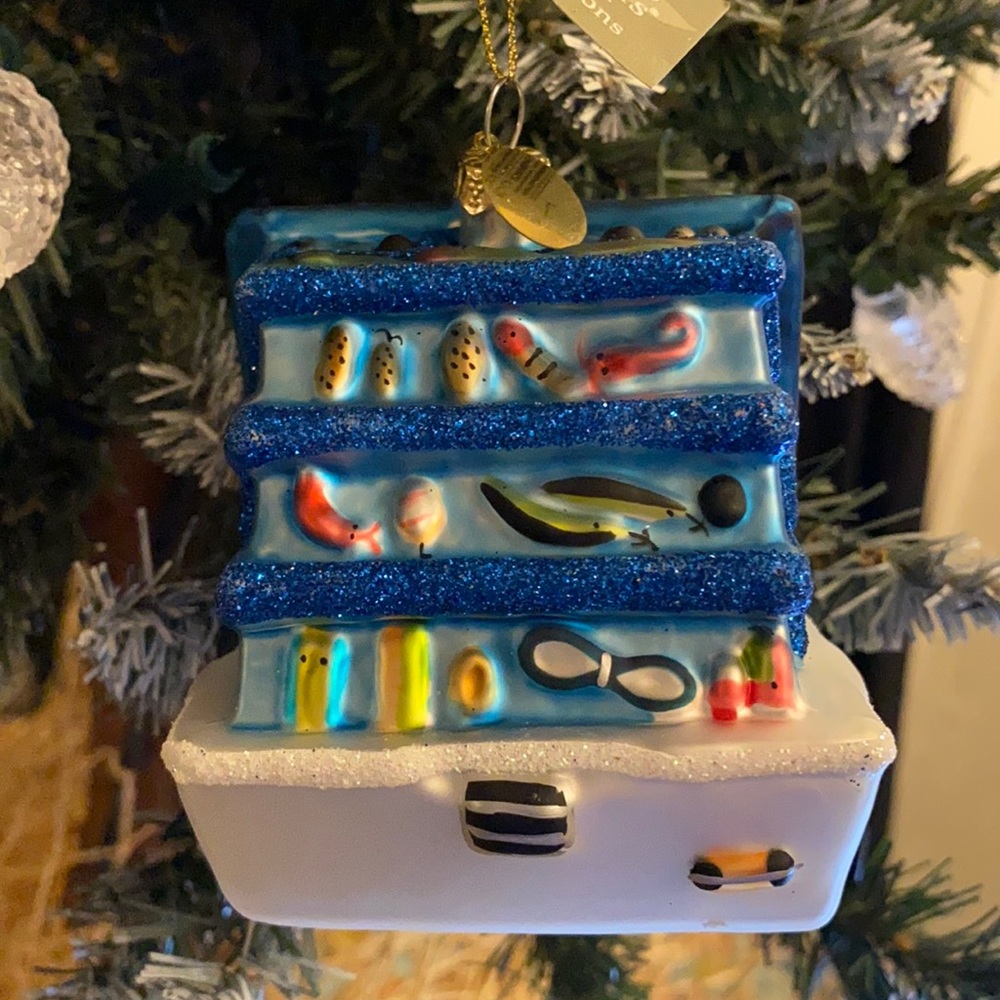 Fishing tackle box glass ornament